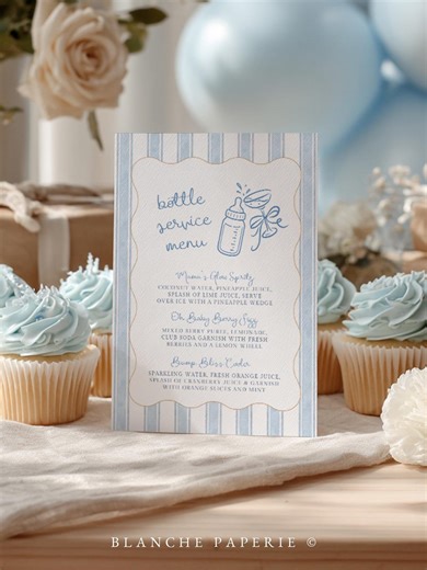 Blue Stripes Bottle Service Menu Sign – Boy Baby Shower Mocktail Bar (edit With Canva) - Etsy
