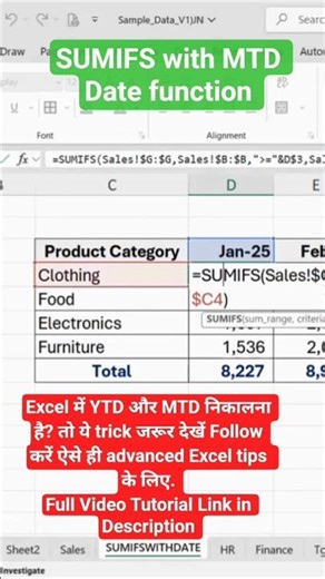 SUMIFS से MTD YTD निकालो 10 सेकंड में Excel Trick#advancedexcel #viralvideo