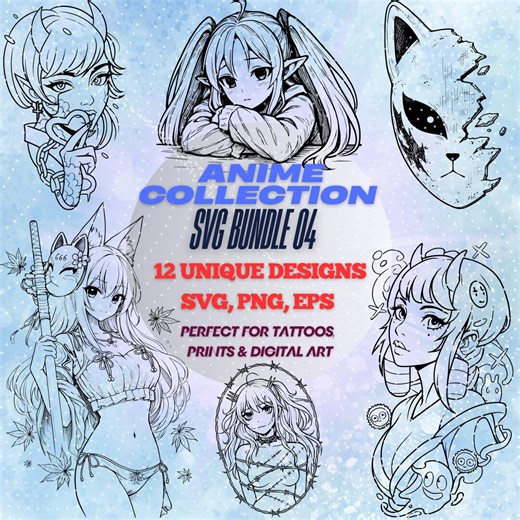 Anime Tattoo SVG Bundle 04 | Manga Stencils, Cricut Cut Files (digital Download) - Etsy