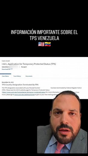 🇺🇲🇻🇪 USCIS GENERA CONFUSIÓN SOBRE EL TPS VENEZUELA Miles de aplicantes de TPS Venezuela se despertaron con la noticia de que el gobierno les notificó que la designación de TPS relacionada con su caso ha sido terminada, sin ofrecer mayor información. El litigio federal sobre el TPS Venezuela continúa, y es importante que DHS aclare dos puntos fundamentales: 1- ¿Cuál es la situación actual de las solicitudes de TPS presentadas durante el período de reinscripción? 2- ¿Qué ocurrirá con las tarif