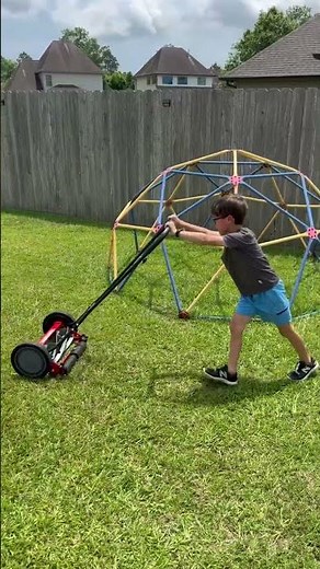 Jackson using a classic reel mower. #craftsman #mowing #lawncare