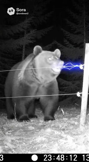 Bear Startled by an Electric Fence 熊、電気柵に驚く