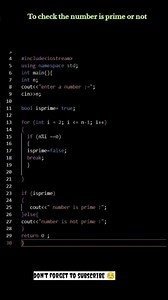 code for to check the number is prime or not in c++ #coding #cppprogramming #basicprogramming