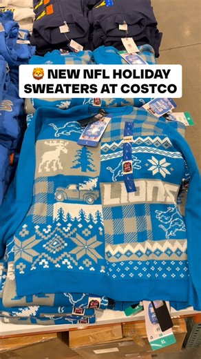 54K views · 141 reactions |  NFL Team Holiday Sweaters are at Costco! Cozy, festive, and PERFECT for game day — these holiday knits are such a fun seasonal find  I spotted Lions merch, but you should be able to find your local team at your Costco! $39.99 #Costco | Costco Buys | Facebook