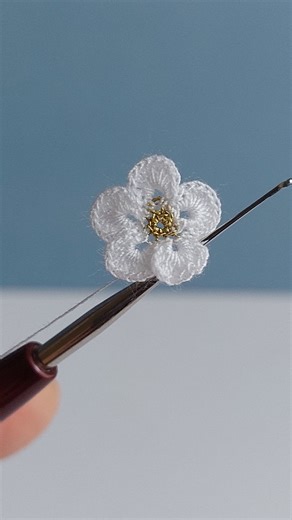 Micro Crochet Art on Instagram: "White flowers different hooks sizes: 1 mm, 0.75 mm, 0.5 mm, 0.45 mm #luciaknit #microcrochet #microart #microcrochetart #microartist #impossible #nanocrochet #crochet #whiteflowers #crochetflowers"