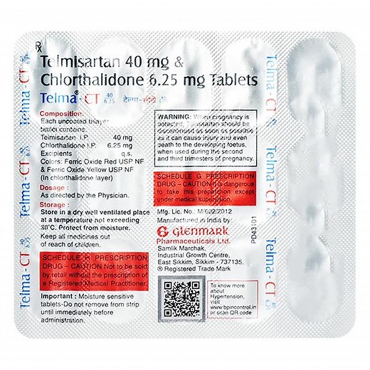 Telma CT 40/6.25mg Tablet 15'S - Price, Uses, Side Effects | Netmeds
