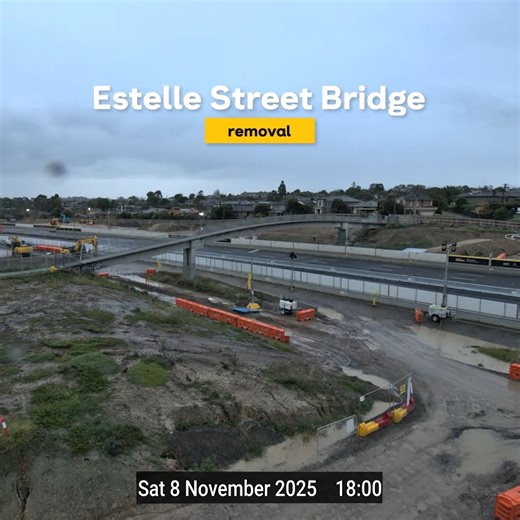 🌧️ Rain, hail, demolition - the bridge is gone. We recently closed the Eastern Freeway between Bulleen Road and Doncaster Road to remove the old Estelle Street footbridge over the freeway. We also got some extra work done at the Doncaster Road interchange including new services crossings and asphalt at the Bulleen Road bridge, plus installed more new noise walls on the freeway. We thank you all for your patience. | North East Link
