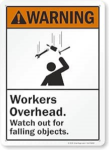 Smartsign S-7879-PL-14 "Warning: Workers Overhead, Falling Objects" Plastic Sign with Graphic, 14" x 10", Black/Orange on White