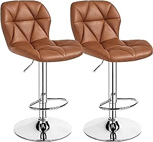 Yaheetech Barstools Set of 2, Modern Kitchen Island Stools with Backrest, PU Leather Adjustable Counter Stools for Kitchen Counter Bar, Retro Brown