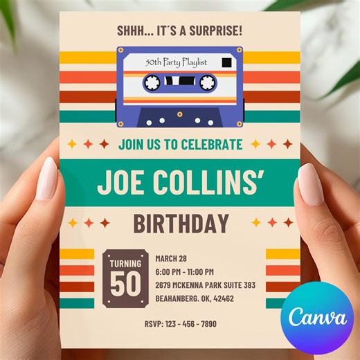 50th Birthday Party Invitation, Canva Editable Printable Digital Download - Etsy