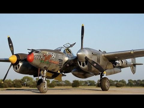 Big Old LOCKHEED P38 AIRCRAFT ENGINES Cold Starting Up