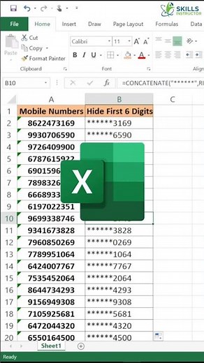 Hide First 6 Digits of Mobile Number in MS Excel #excel #viral #exceltips #exceltricks #explore