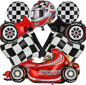 Race Car Balloons Tire Balloon Chequered Flag Balloons Helmet Balloons Two Fast Speedy Race Car Themed Birthday Party Decor Supplies 10 Pcs Kit