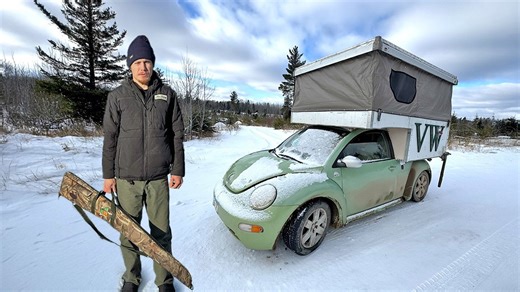 Overnight Winter Camping in my Tiny Car: Grouse Wildrice Soup
