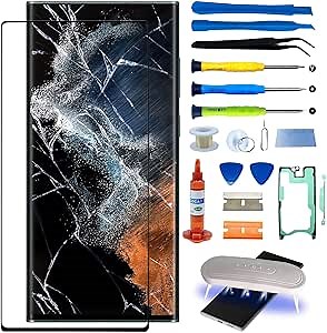 Original Samsung Galaxy Note 20 Ultra Front Glass Repair Kit Screen Replacement 6.7 inch Outer Screen incl Waterpoof Frame Adhesive,Repair Glue and Lamp Tool (No Digitizer,No LCD) N9860 Series