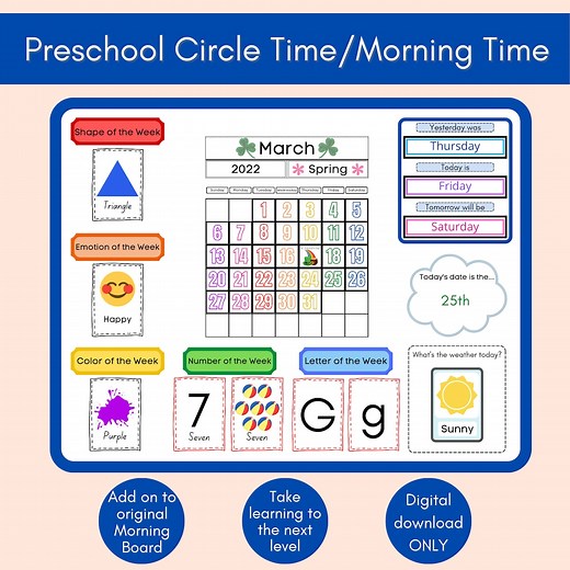 Preschool Morning Board, Circle Time, Daily Calendar for Kids, Focus Board - Instant Download - Etsy