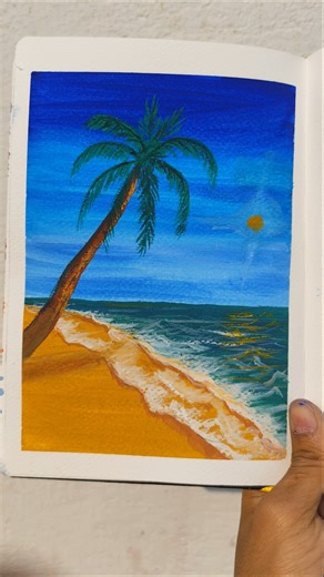 Beautiful Beach Scenery Painting Easy Sunset Beach Acrylic Tutorial for Beginners #acrylicseascape