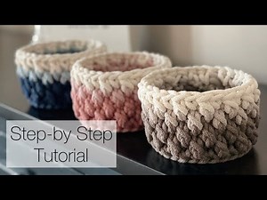 Cone Stitch Crochet Basket Tutorial | Easy Color Change using Braided Cord