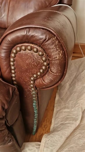 Leather sofas damaged by cats! 😺 repaired #leatherrepair #repair #restore #revive #leather