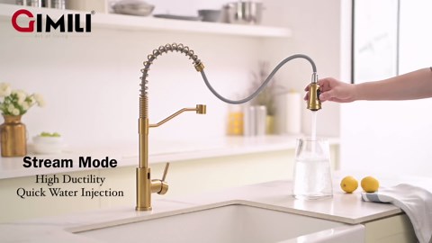 GIMILI Gold Touchless Kitchen Faucet with Pull Down Sprayer, Brushed Brass Motion Sensor Smart Hands-Free Activated Single Hole Spring Faucet for Kitchen Sink