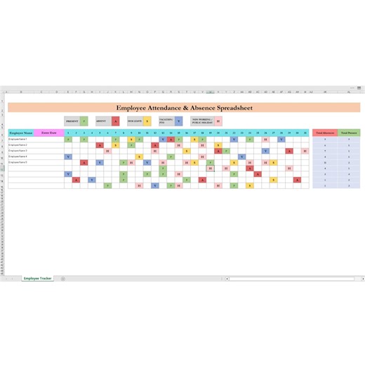 Employee Attendance & Absence Tracker Excel Google Sheetsmonthly Staff Work Schedule HR Spreadsheet Vacation, Sick Leave, Leave Management - Etsy UK