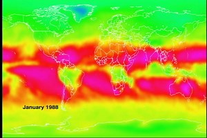 NASA Scientific Visualization Studio | HoloGlobe: Outgoing Longwave Radiation for 1988 on a Flat Earth (with Dates)
