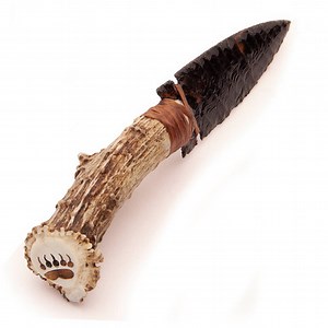 Large Deer Antler Obsidian Knife