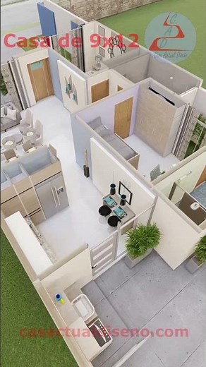 PLANO de CASA 9x12 UN Piso con DOS Habitaciones #arquitectura #casapropia #casa