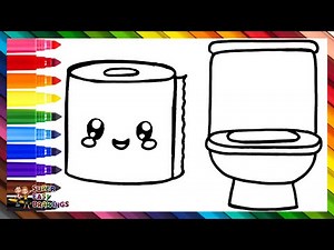 Draw and Color a Toilet With Toilet Paper 🚽🧻🌈 Drawings for Kids