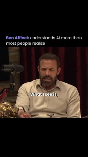 AI Tools & News | Technology | Artificial Intelligence on Instagram: "Ben Affleck’s critique of AI creativity is really about averages versus originality. Generative models are trained to converge toward what is most statistically common, which makes them useful for structure, reference, and problem solving, but weak at producing work that feels singular or risky. That is why AI often sounds generic when asked to write something meaningful from scratch. He also pushes back on the idea that AI wi