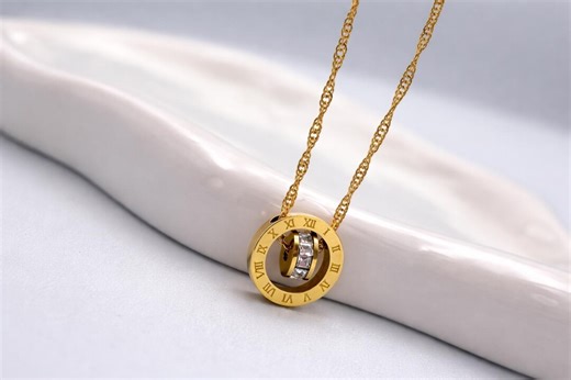 18K Gold Roman Numeral Necklace, Cubic Zirconia Pendant, Waterproof Stainless Steel, Mother Day Gifts - Etsy