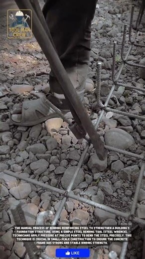 Manual Rebar Bending: Simple Steel Wrench Technique for Building Foundations