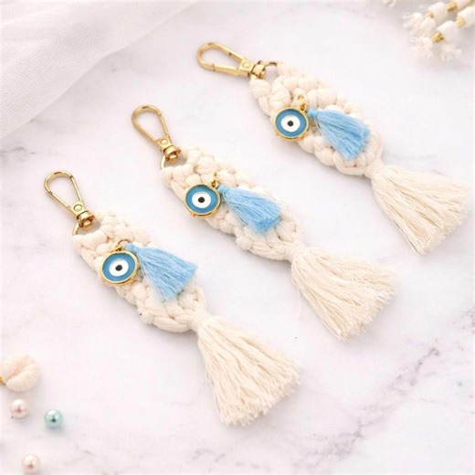 10 Pcs Evil Eye Macrame Keychain Bag Charm – Greek Mati Baptism Favors – Martyrika – Boho Christening Favor Set – Baby Shower - Etsy