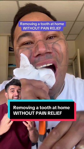 Removing a tooth at home WITHOUT PAIN RELIEF 😳🦷 #dentist #doctor #toothremoval #extraction #reaction VC:@walkerball30