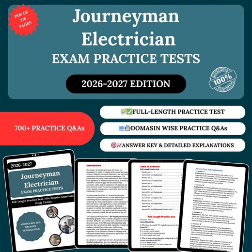 Journeyman Electrician Exam Practice Test 2026 | Educational Training Electrician | Journeyman Electrician Practice Exam - Etsy