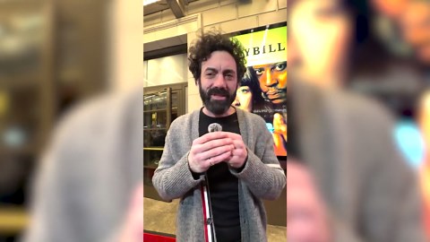 Morgan Spector reacts to his nickname 'train daddy' at the Broadway premiere of 'Bug'