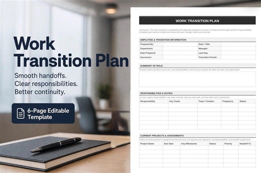 Work Transition Plan Template | Employee Handoff Form - Etsy