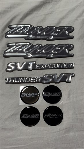 Custom Emblems ✅ It’s funny how the small things like custom emblems can make me so excited. I drew this up in photoshop so long ago & it’s awesome to see it in real life. I have 2x Thunder Fender Emblems, 4x Thunder Wheel Caps, & I made 2 versions for the tailgate. SVT Expedition & Thunder SVT still unsure which one to run. Getting closer to the finish line of the @thunder_svt, Follow for more. #fordexpedition #thundersvt #svtexpedition | Solomon Lunger
