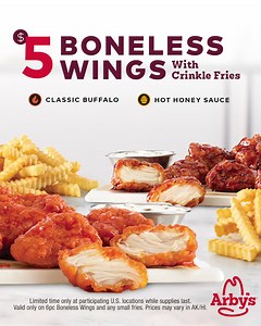 30K views · 190 reactions | Sauced and Tossed Boneless wings are now at Arby’s for $5. Just like the video and this caption says | Arby's | Facebook