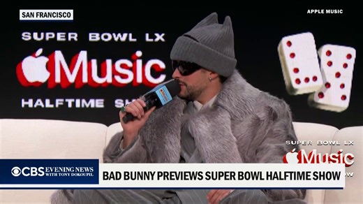 Anticipation is building for Bad Bunny’s Super Bowl halftime show this Sunday after a new trailer was released. NFL Commissioner Roger Goodell has said he expects the show to “unite people.” | CBS Evening News
