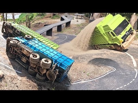 RC Truck Loaded with Sand Swerves and Overturns