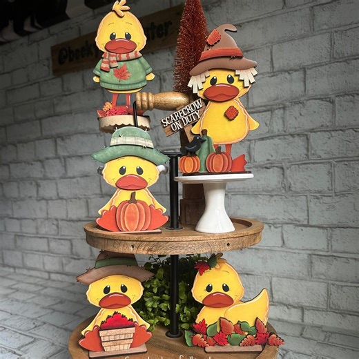 Hand Painted Wooden Fall Duck Decor: Farmhouse Tiered Tray Shelf Sitter - Etsy