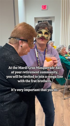 It’s very important that you do… ✨ join the conga line ✨ 🎭 grab a mask 🤝 make new friends across generations 💃🕺 and say yes to a little joy 💜 This is community. These are intergenerational partnerships. This is fun. This is senior living. | Sayre Christian Village
