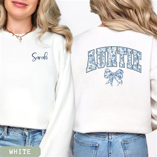 Personalized Aunt Crewneck Sweatshirt, Chinoiserie Floral Bow Shirt, Coquette Aunt Gift, Comfort Colors® Custom Name Auntie Shirt - Etsy