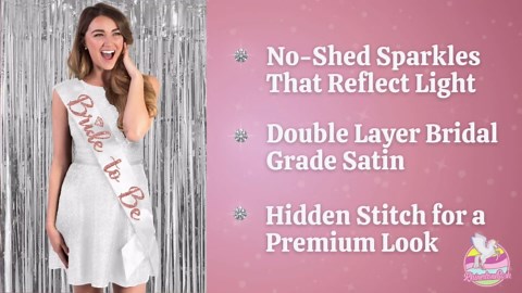 Bride Sash and Veil - SET OF 3: Rose Gold Sparkle Diamond Bride to Be PREMIUM BRIDAL GRADE White Satin Sash, White Bow Clip & White Veil - Bachelorette Party Outfit