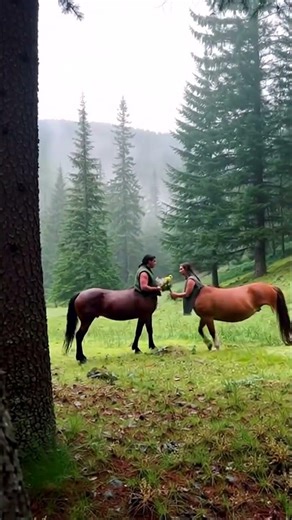 Some Centaurs in love are seen in the forest