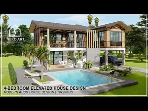 EP- 86 | 4 BEDROOM ELEVATED NATIVE HOUSE with POOL | Modern Bahay-Kubo House Design 18x20 | NEKO ART