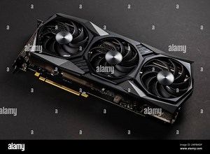 video card with three coolers from the computer on a dark background.concept computer harware Stock Photo - Alamy