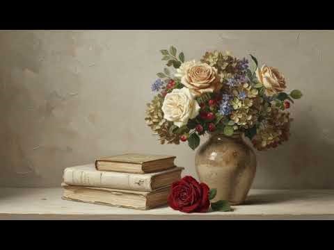 Art Gallery TV 4K - Classic Floral Still Life with Old Books - Elegant Academia