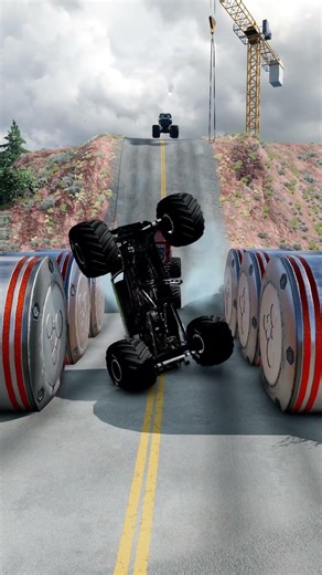 Monster Truck Crash & Giant Pit Bollards - BeamNG drive #shorts #beamngdrive #monstertruck